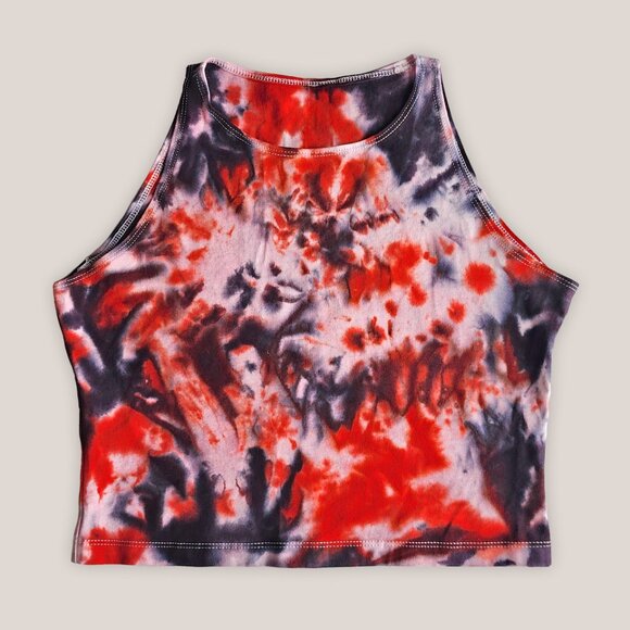 NWT Dulcina Tie Dye Crop Top Cotton Hand-Dyed Red Black Cropped Yoga Shirt - Picture 1 of 3
